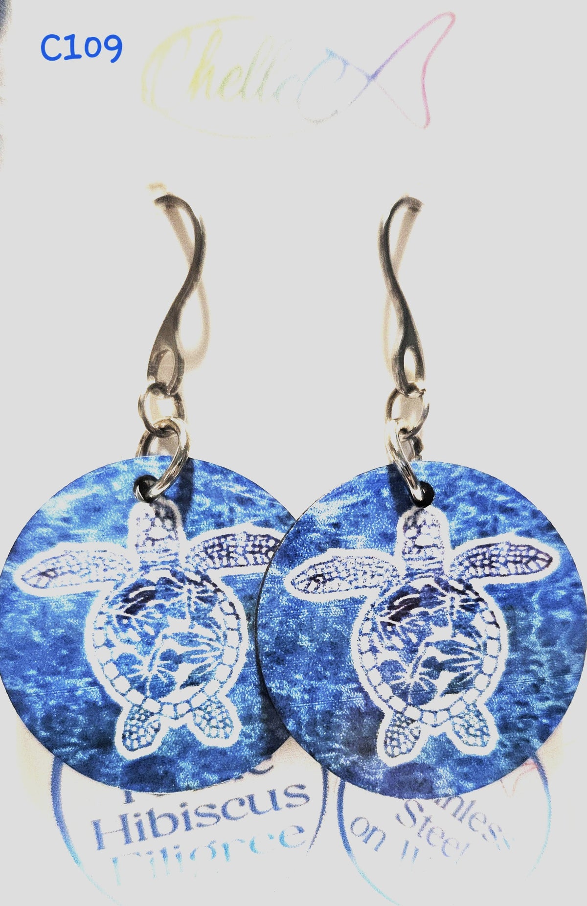 C109 Turtle Hibiscus Filigree Round Earrings – ChelleC Designs