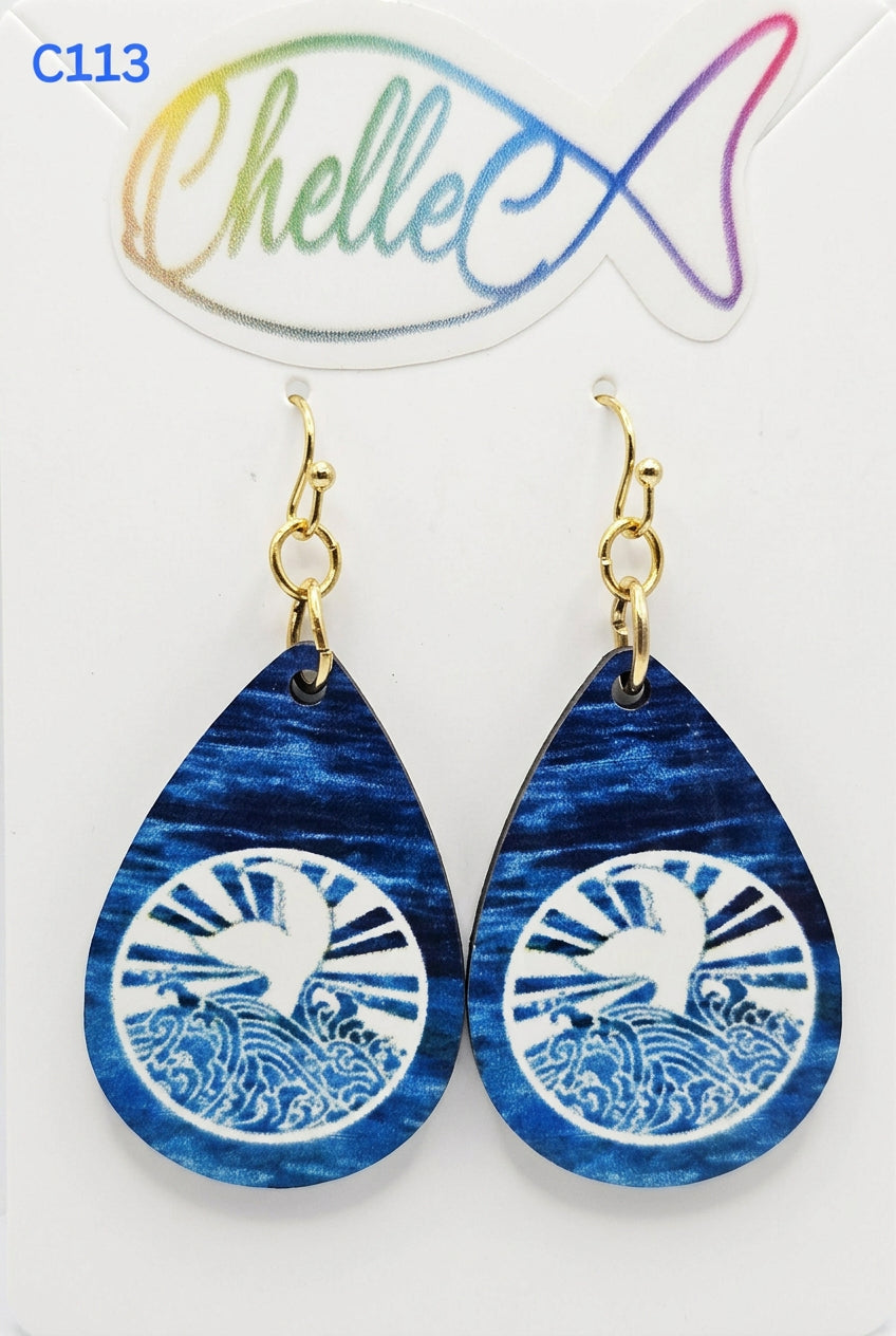 C113 Whale Tail in Circle Teardrop Earrings – ChelleC Designs