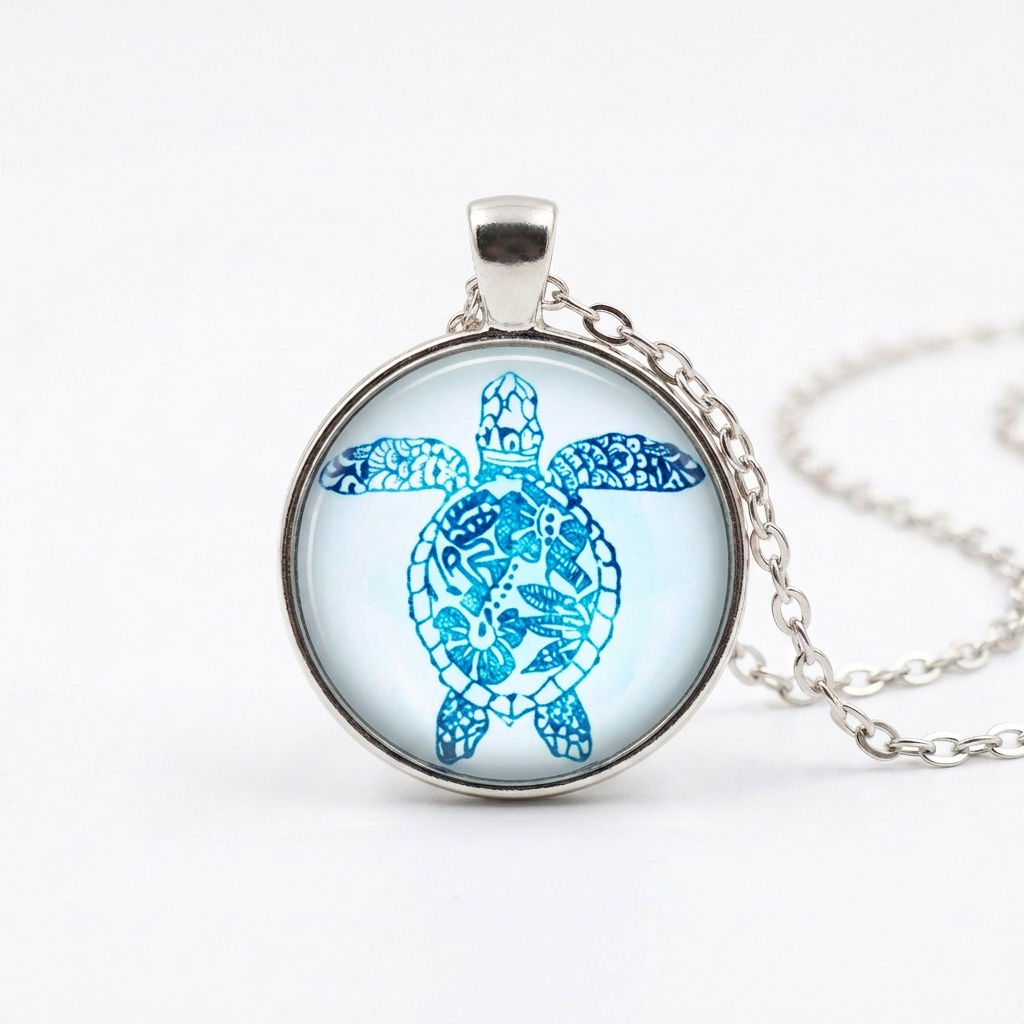 C210 Turtle Pendant on White, 25mm – ChelleC Designs