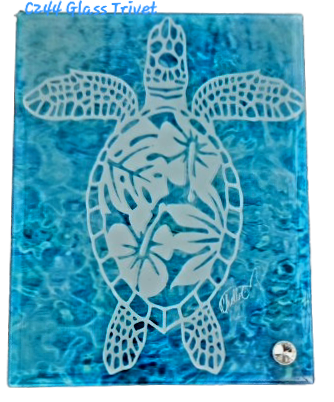 C244 Glass Trivet - Turtle Hibiscus Filigree