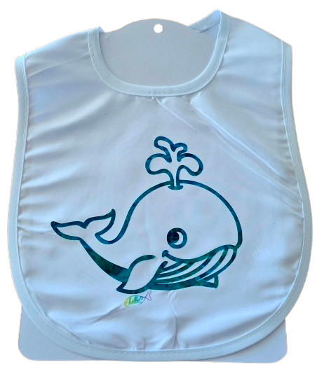 C281 Large Sateen Baby Bib - Whale Baby Spurting