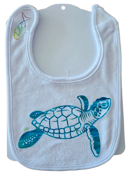 C282 Small Terry Baby Bib - Turtle Baby Swimming