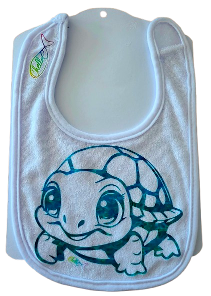 C283 Small Terry Baby Bib - Turtle Baby Crawling