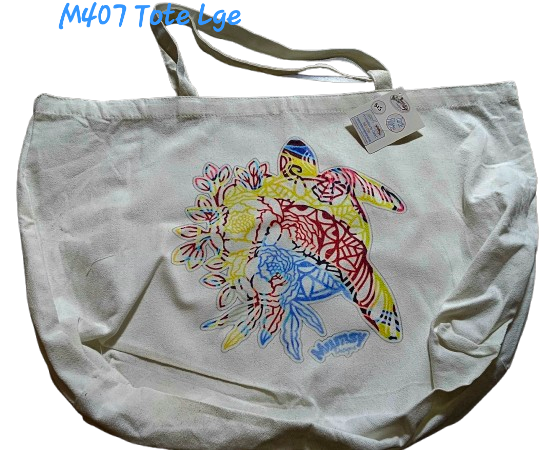 M407 Tote Lge - Turtle Filigree on Blue Stingray
