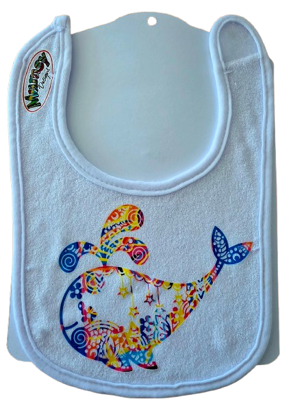 M423 Small Baby Bib - Whale Filigree Spurting on Queen Bee