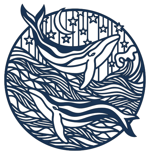 C127 Whales in Circle Pendant on Blue, 25mm – ChelleC Designs
